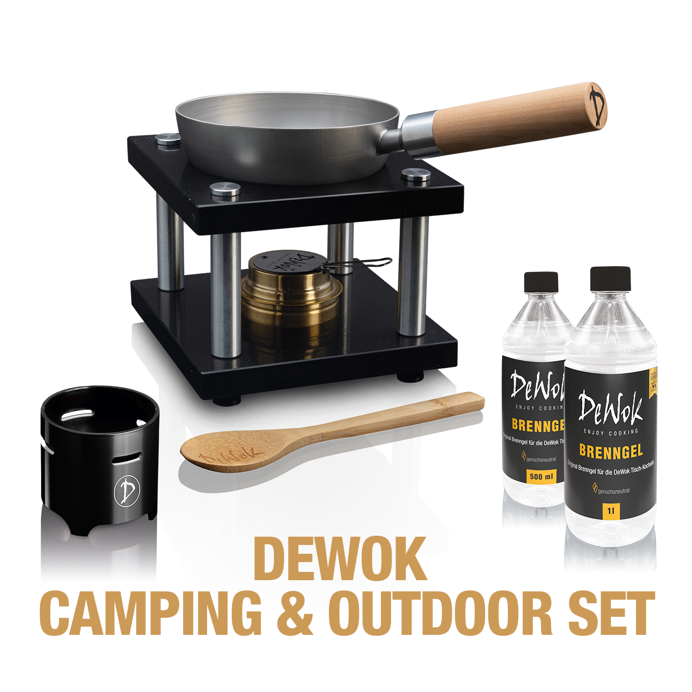DeWok Camping & OUTDOOR package, cooking set for up to 2 people + 1L burning gel for free